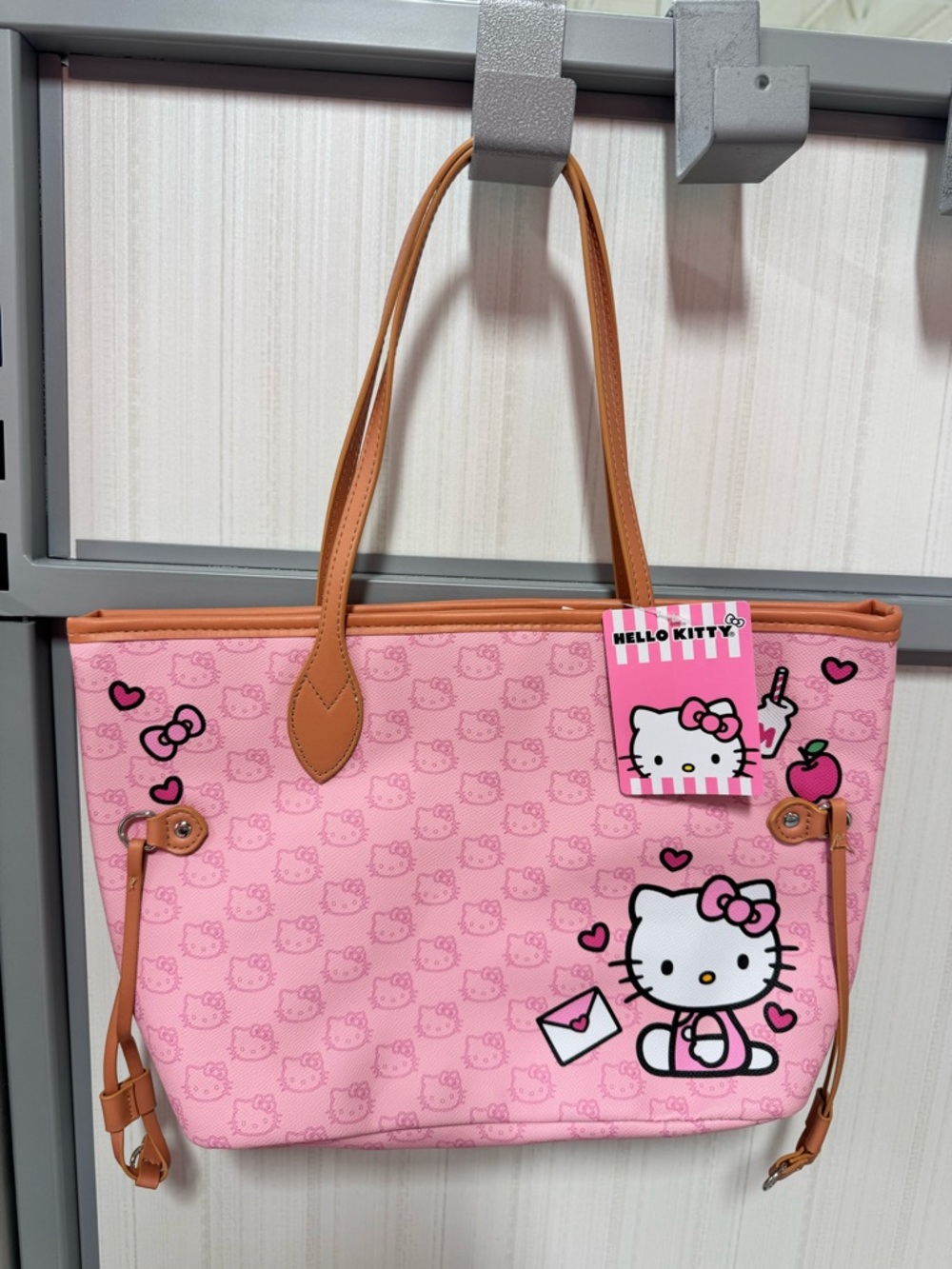 Viral Hello Kitty Pink Tote with Tan Handles and Accents